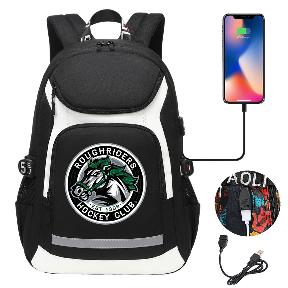Roughriders Hockey  Backpack School Notebook Travel Bags With USB