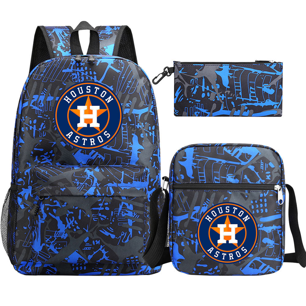 Houston Astros Baseball School Backpack Shoulder Bag Pencil Bags 3pcs Set