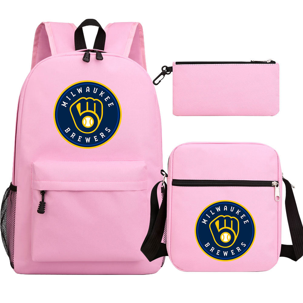 Milwaukee Brewers Baseball School Backpack Shoulder Bag Pencil Bags 3pcs Set