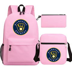 Milwaukee Brewers Baseball School Backpack Shoulder Bag Pencil Bags 3pcs Set