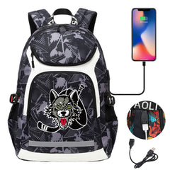 Chicago Wolves Hockey Backpack School Notebook Travel Bags With USB