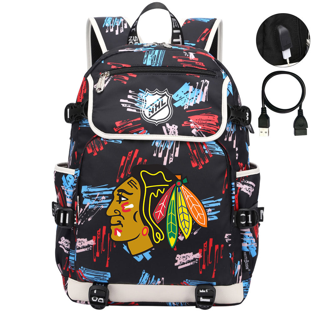Chicago Blackhawks Hockey League Backpack School Notebook Travel Bag