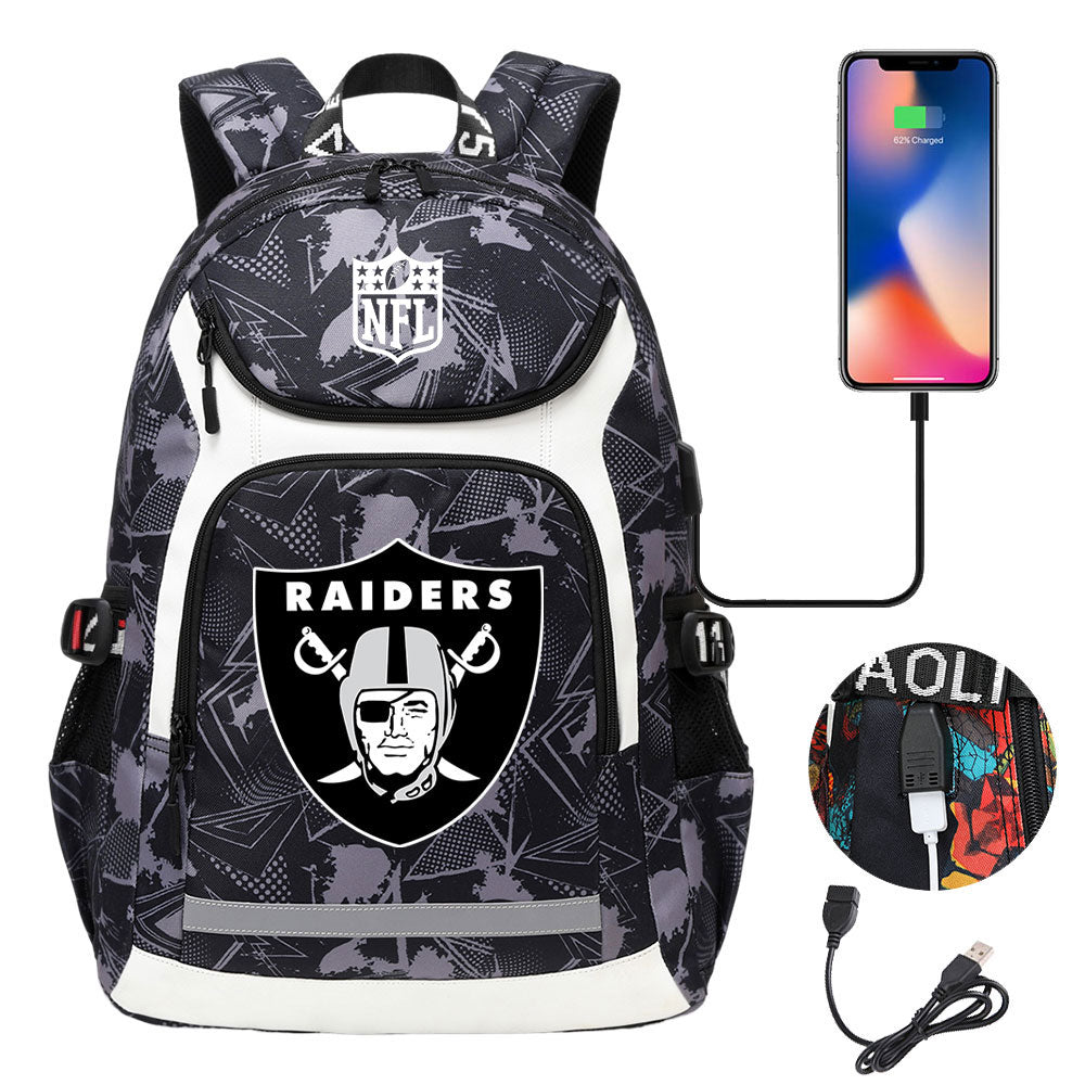 Oakland Raiders Football Rugby Backpack School Notebook Travel Bags With USB