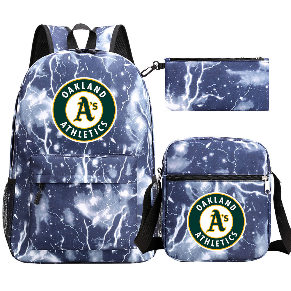Oakland Athletics Baseball School Backpack Shoulder Bag Pencil Bags 3pcs Set