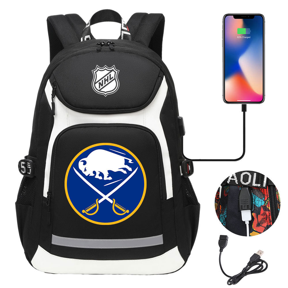 Buffalo Sabres Hockey League Backpack School Notebook Travel Bags With USB