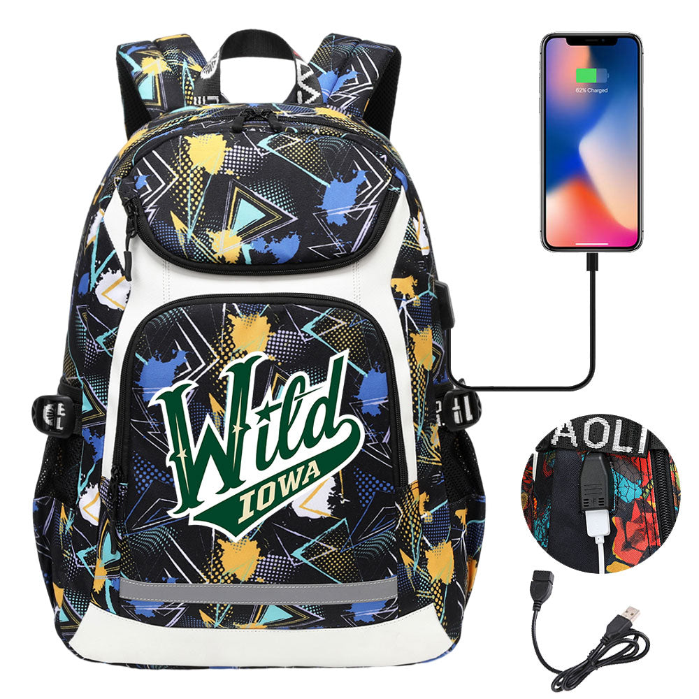 Iowa Wild Hockey Backpack School Notebook Travel Bags With USB