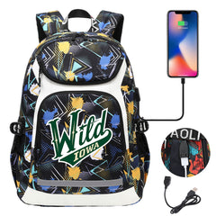 Iowa Wild Hockey Backpack School Notebook Travel Bags With USB