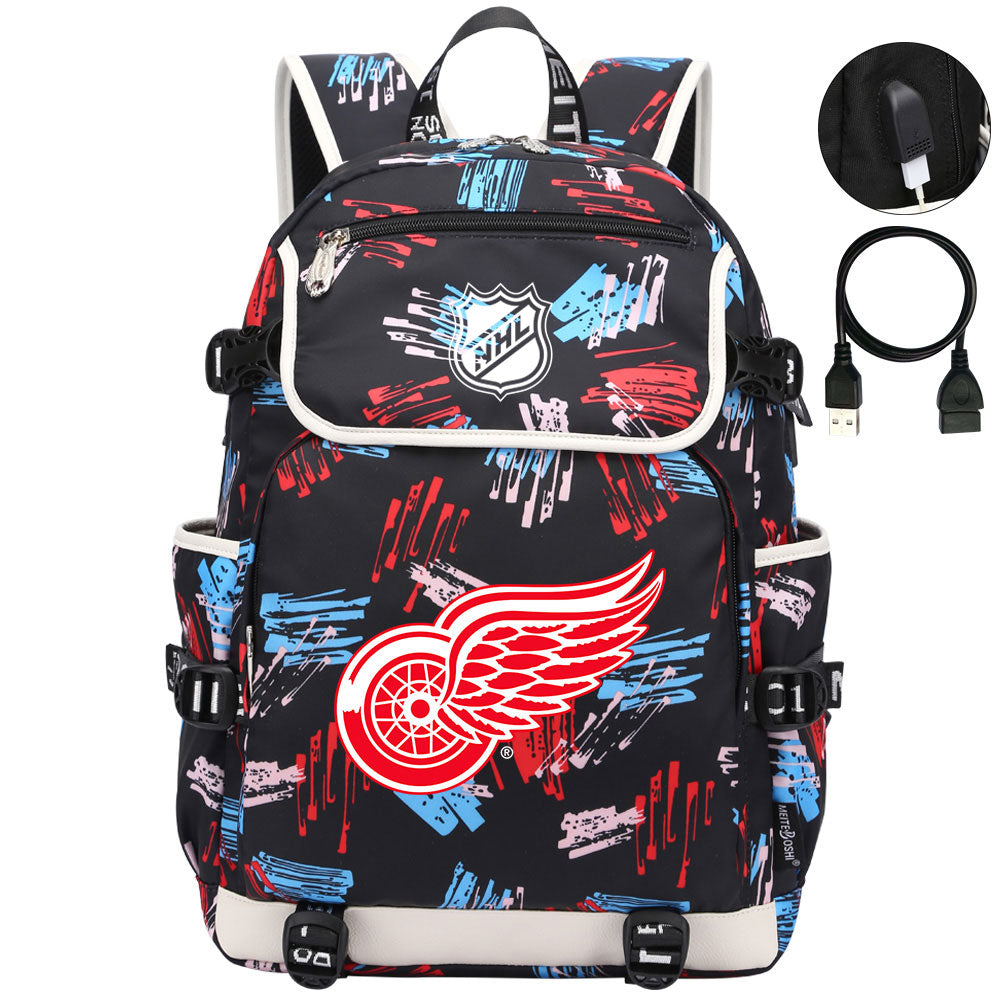 Detroit Red Wings Hockey League Backpack School Notebook Travel Bags