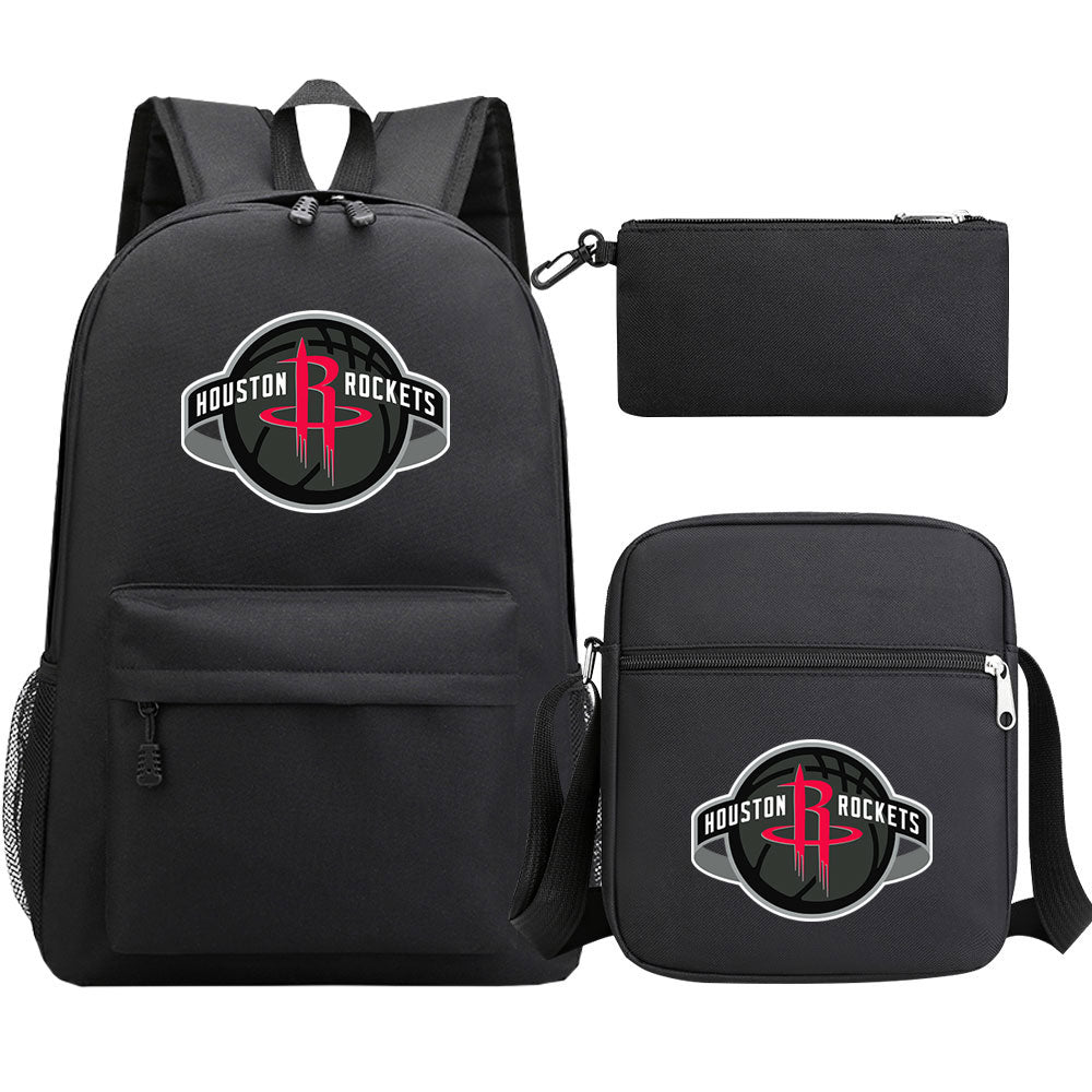 Houston Rockets Basketball School Backpack Shoulder Bag Pencil Bags 3pcs Set