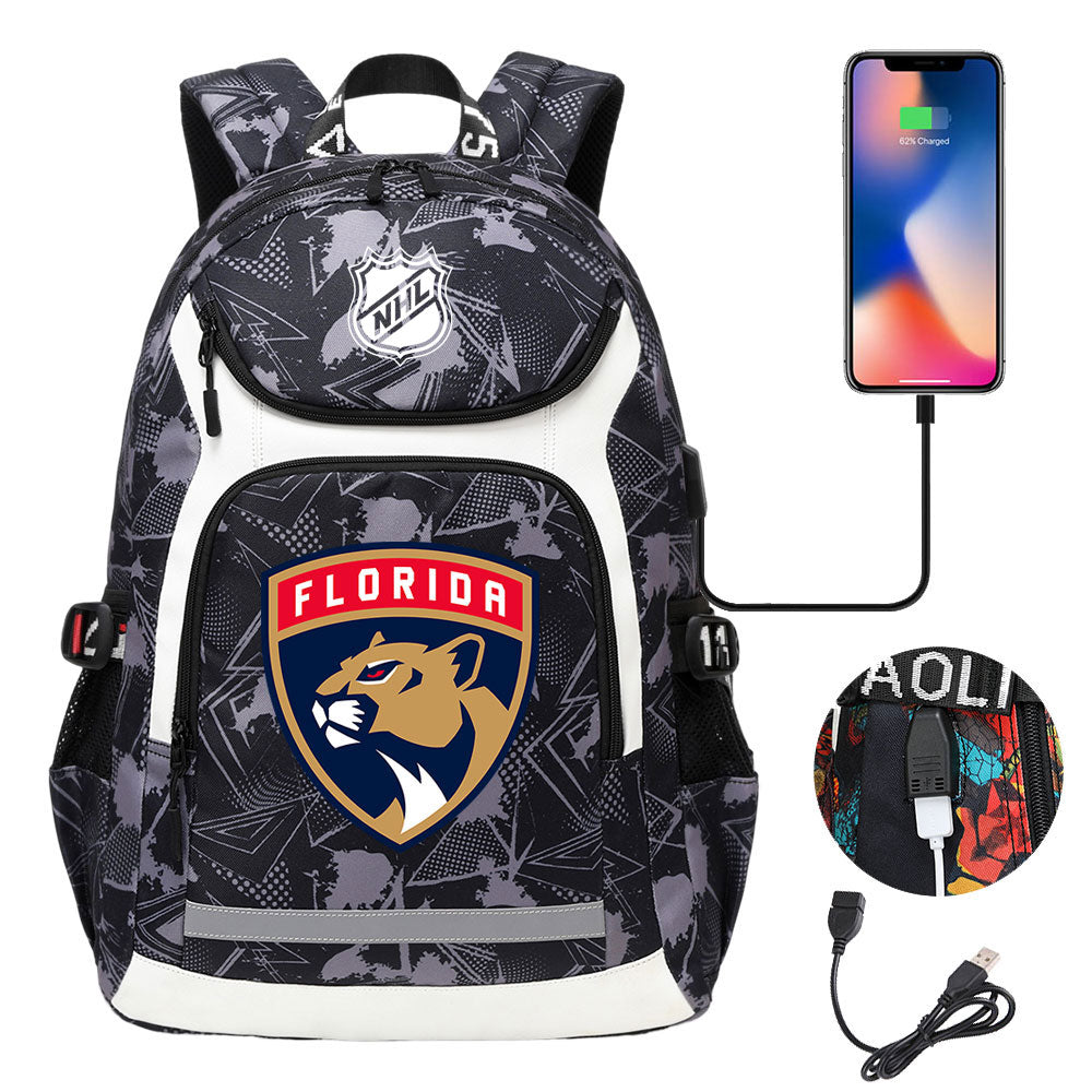 Florida Panthers Hockey League Backpack School Notebook Travel Bags With USB