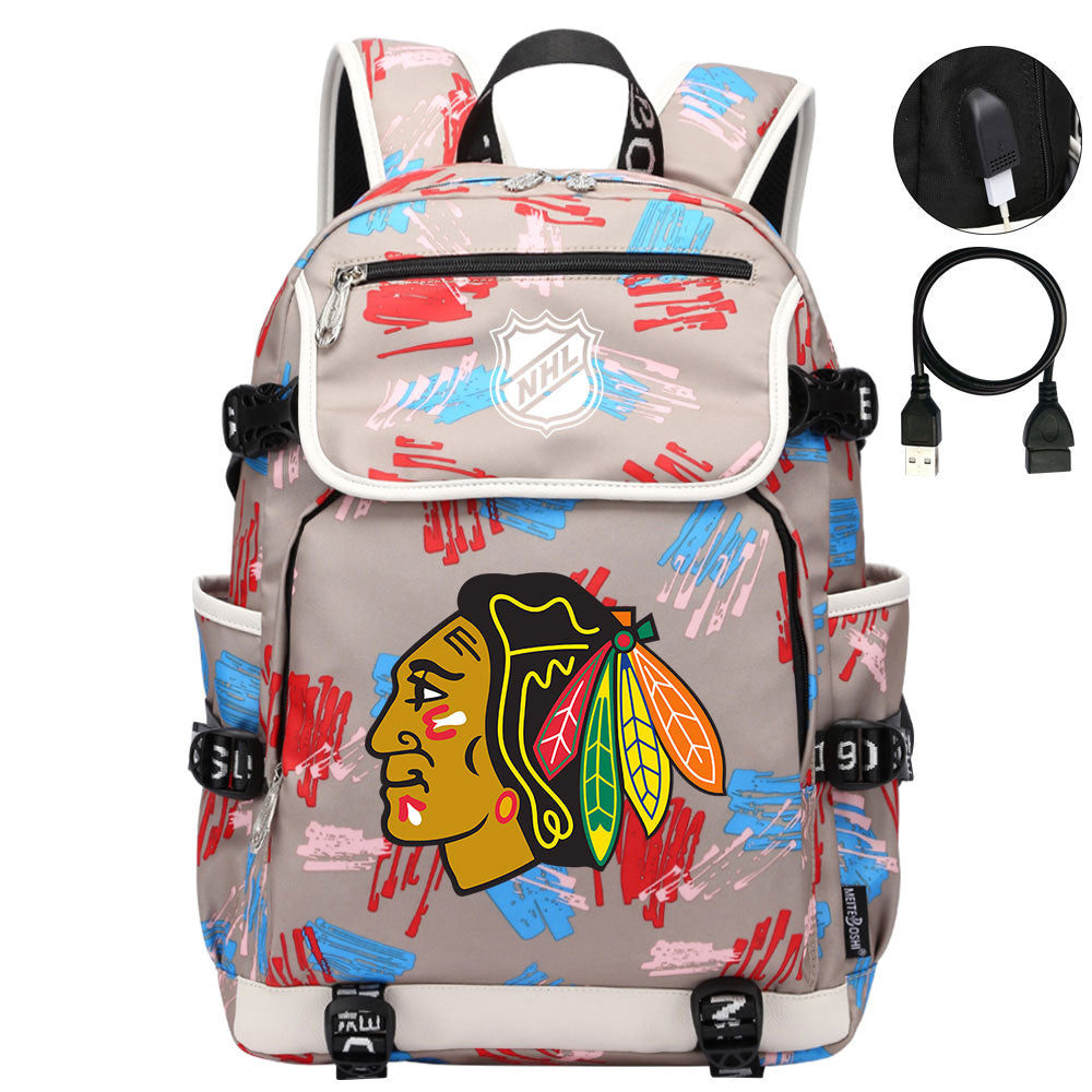 Chicago Blackhawks Hockey League Backpack School Notebook Travel Bag