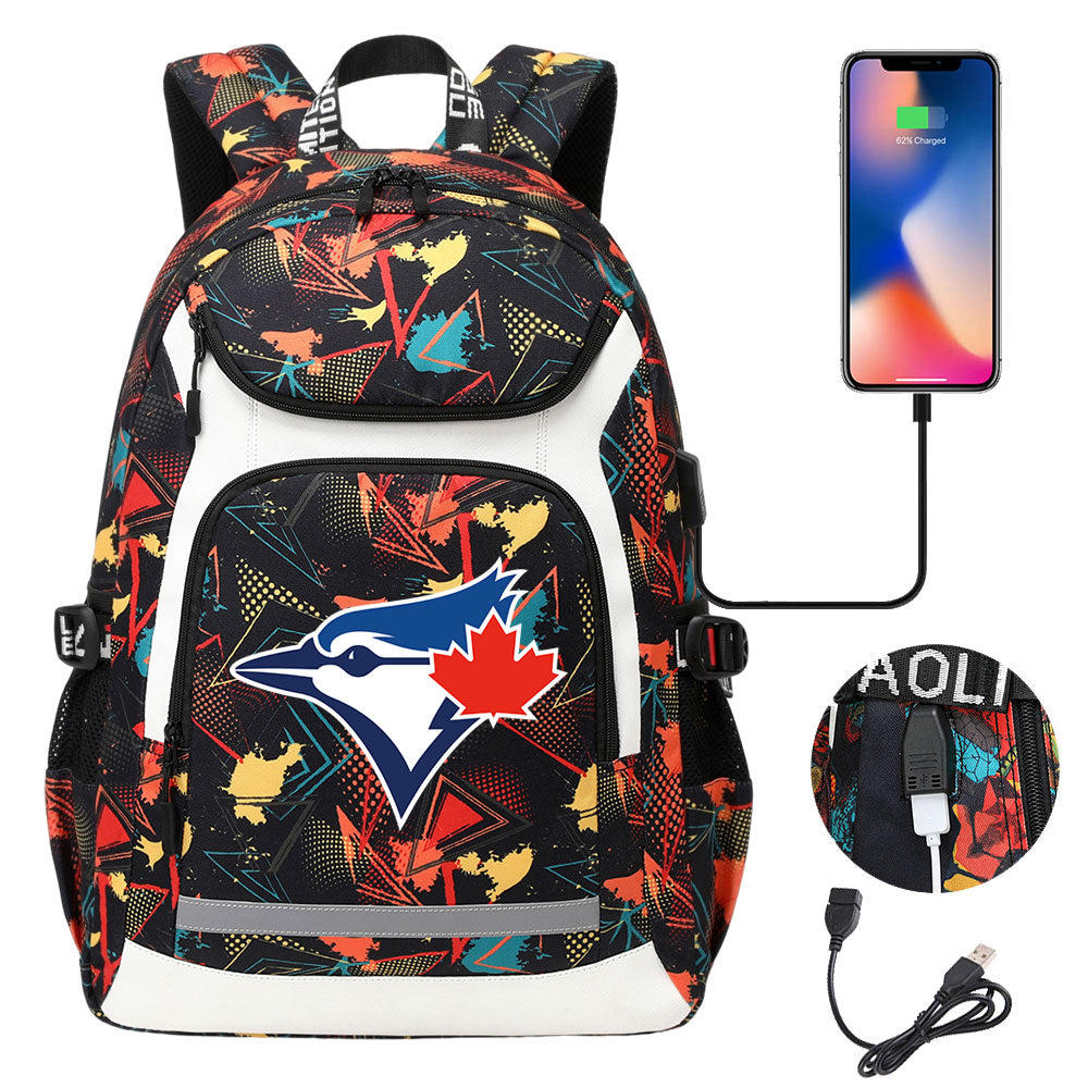 Toronto Blue Jays Backpack School Notebook Travel Bags With USB