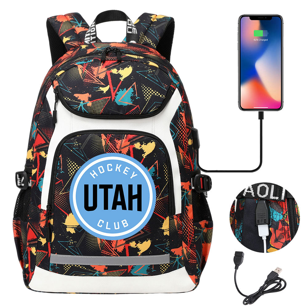 Utah Hockey Club Backpack School Notebook Travel Bags With USB