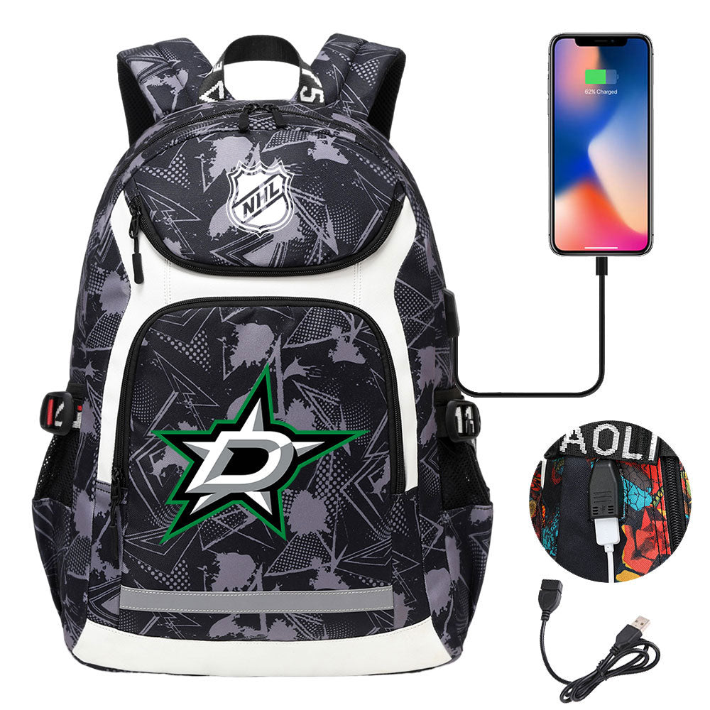 Dallas Stars Hockey League Backpack School Notebook Travel Bags With USB