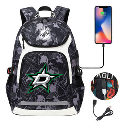 Dallas Stars Hockey League Backpack School Notebook Travel Bags With USB