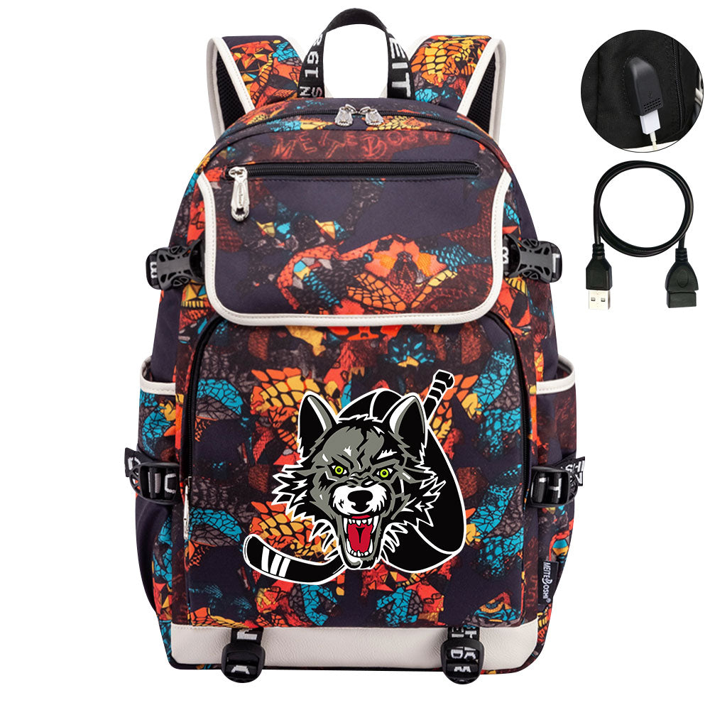 Chicago Wolves Hockey League Backpack School Notebook Travel Bag