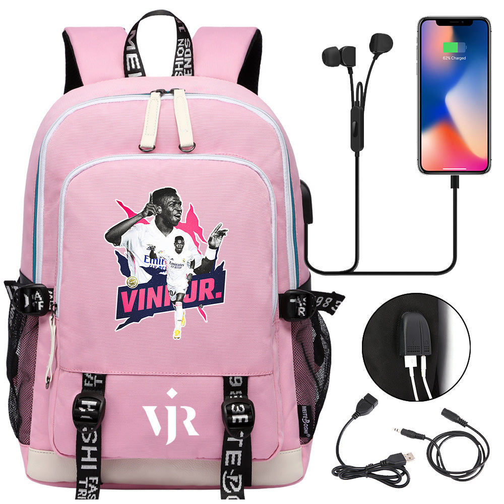 Vinicius Junior FC USB Charging Backpack School Note Book Laptop Travel Bags
