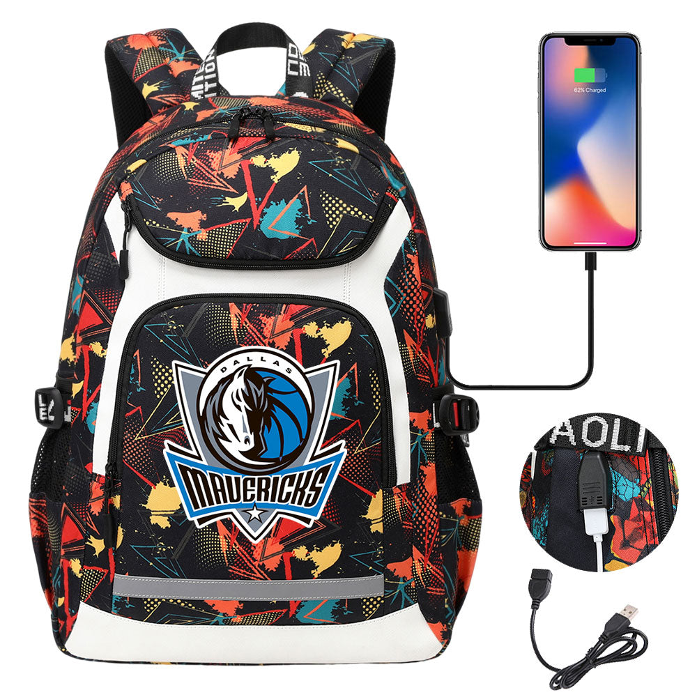 Dallas Mavericks Backpack School Notebook Travel Bags With USB