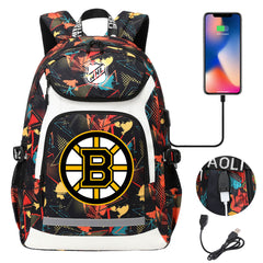Boston Bruins Hockey League Backpack School Notebook Travel Bags With USB