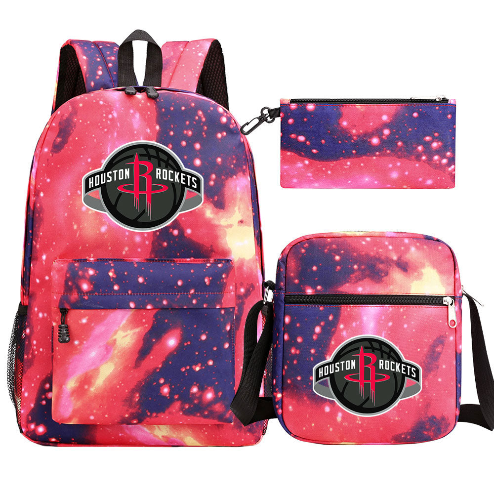 Houston Rockets Basketball School Backpack Shoulder Bag Pencil Bags 3pcs Set