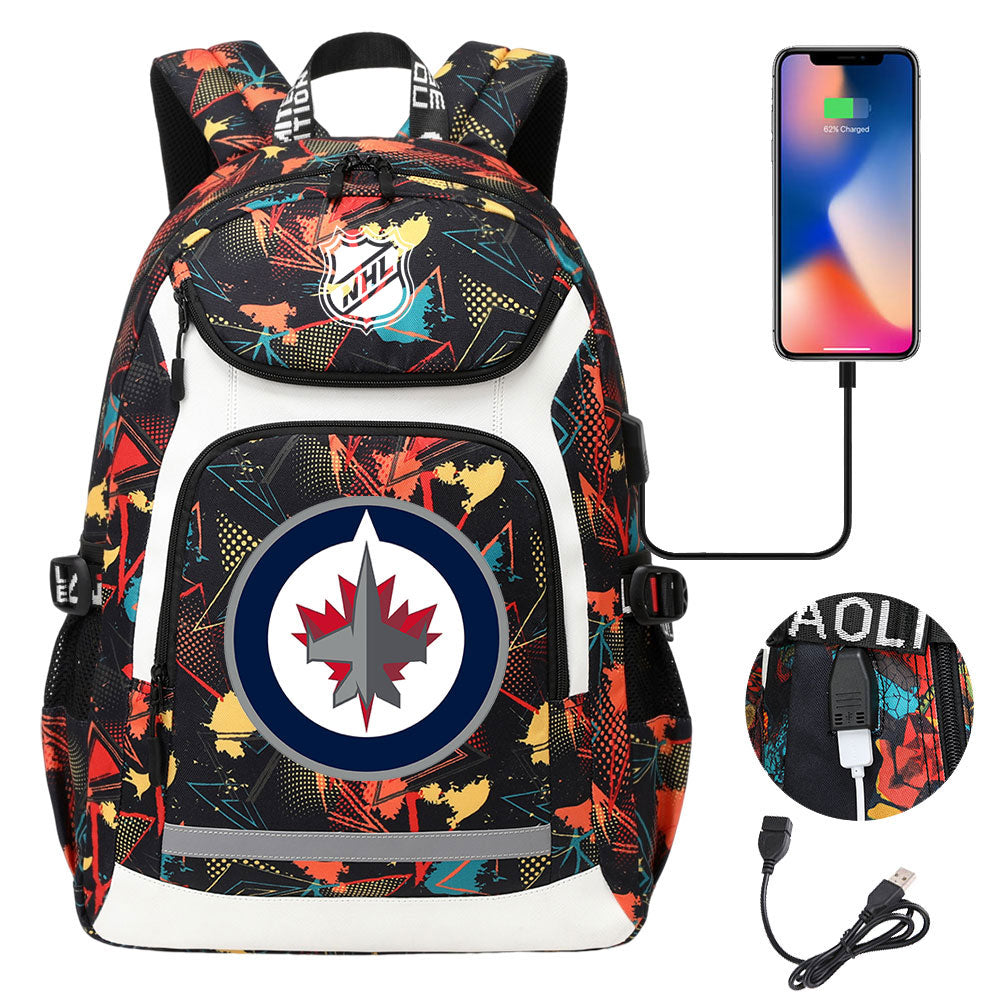 Winnipeg Jets Hockey League Backpack School Notebook Travel Bags With USB