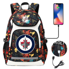 Winnipeg Jets Hockey League Backpack School Notebook Travel Bags With USB