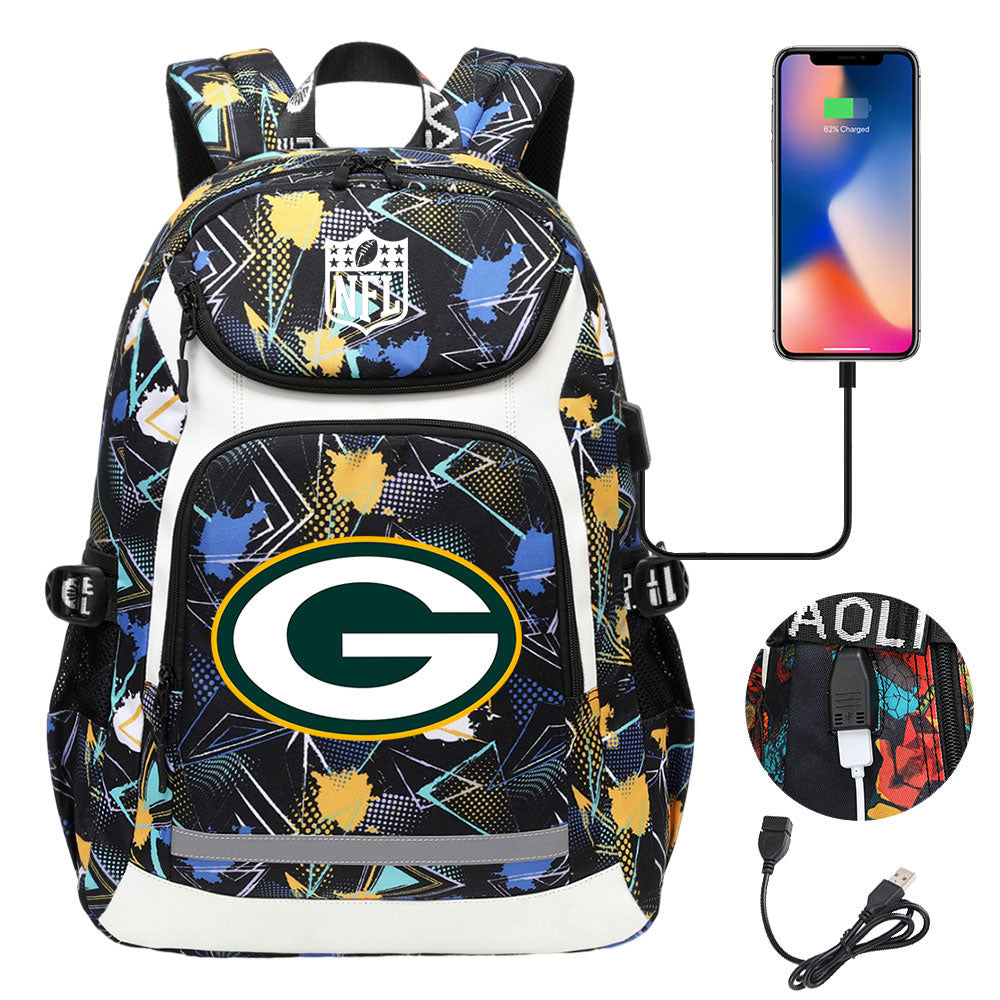 Green Bay Packers Football Rugby Backpack School Notebook Travel Bags With USB