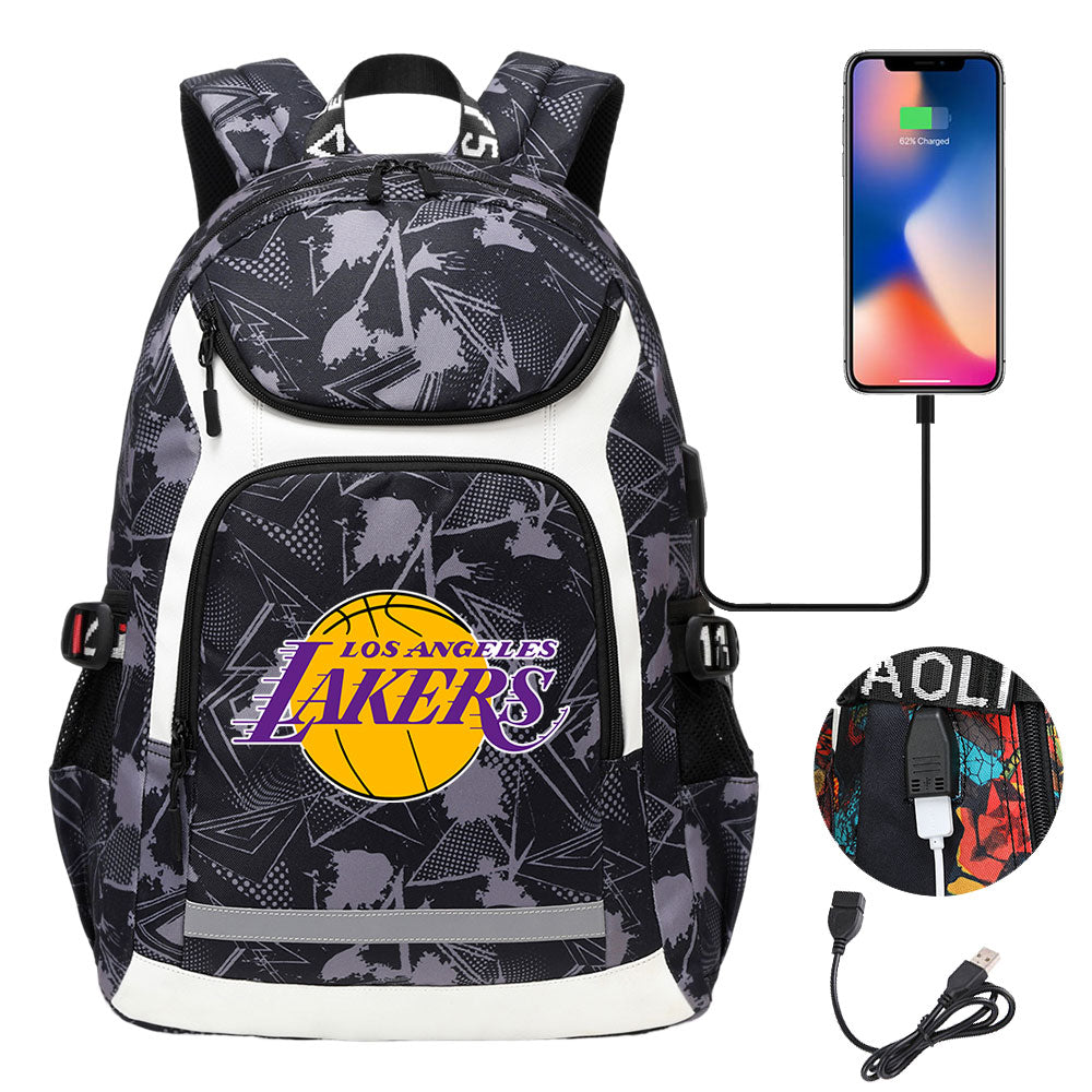 Los Angeles Lakers Backpack School Notebook Travel Bags With USB