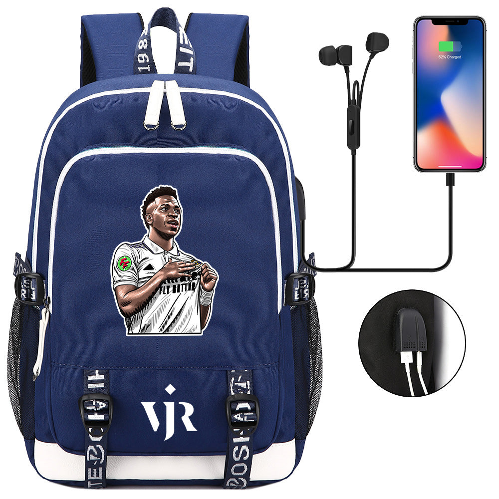 Vinicius Junior FC USB Charging Backpack School Note Book Laptop Travel Bags