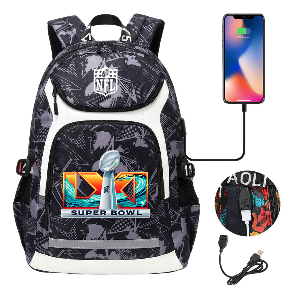 Football Team Rugby  Backpack School Notebook Travel Bags With USB