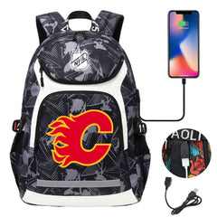 Calgary Flames Hockey League Backpack School Notebook Travel Bags With USB