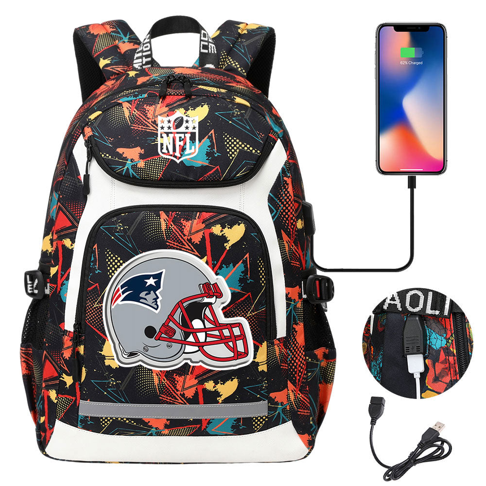 New England Patriots Football Rugby Backpack School Notebook Travel Bags With USB