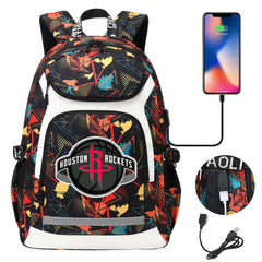 Houston Rockets Backpack School Notebook Travel Bags With USB