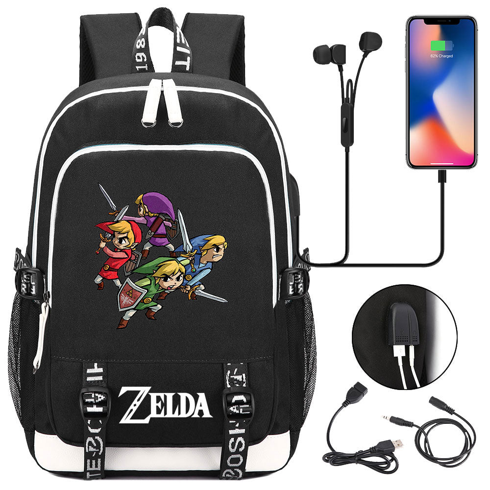 Zelda USB Charging Backpack School Note Book Laptop Travel Bags