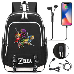 Zelda USB Charging Backpack School Note Book Laptop Travel Bags