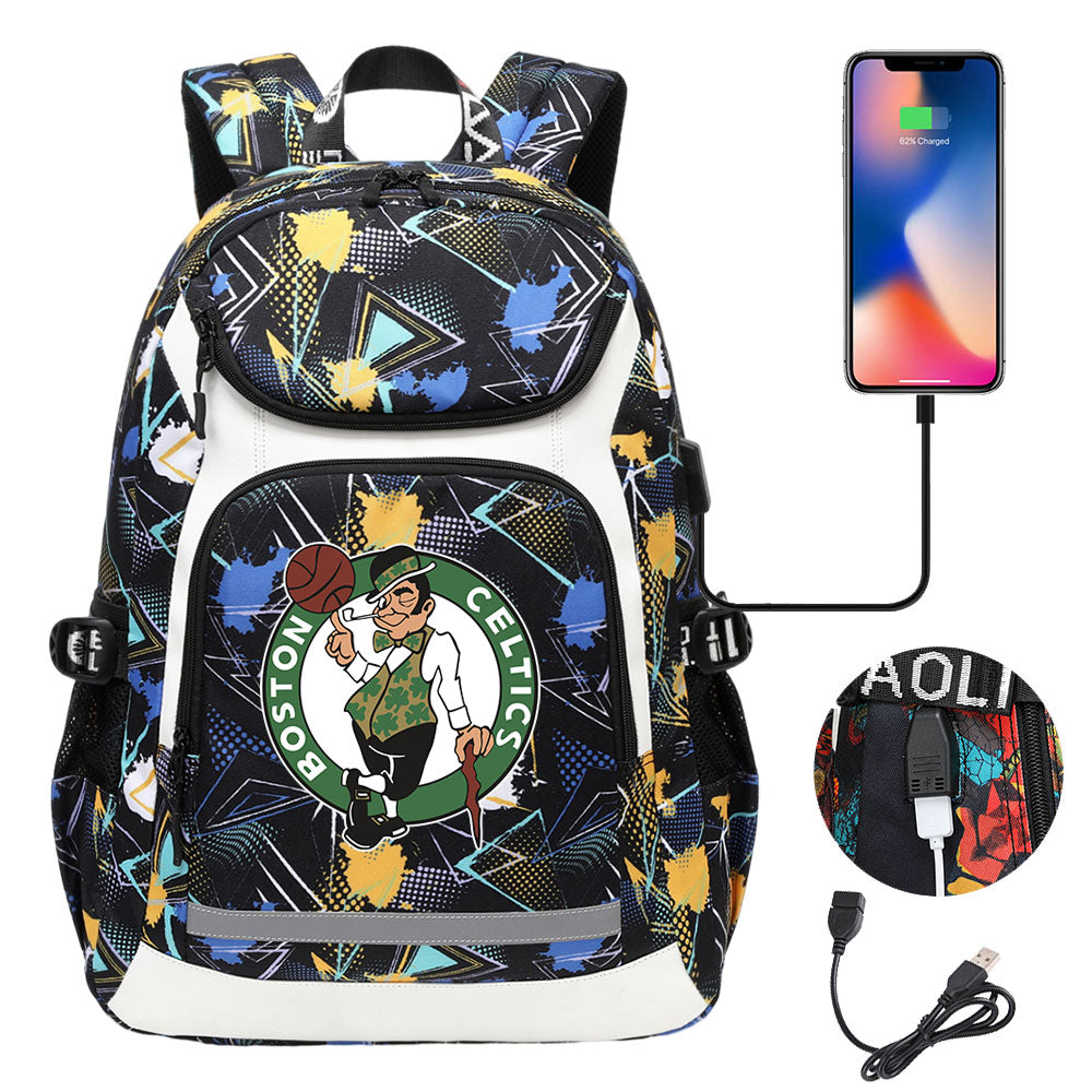 Boston Celtics Backpack School Notebook Travel Bags With USB