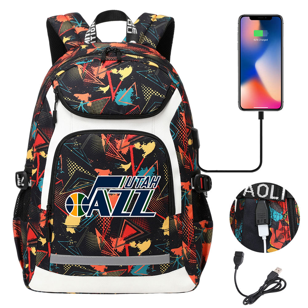 Utah Jazz Backpack School Notebook Travel Bags With USB