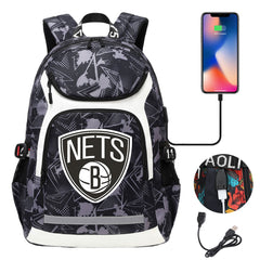 Brooklyn Nets Backpack School Notebook Travel Bags With USB