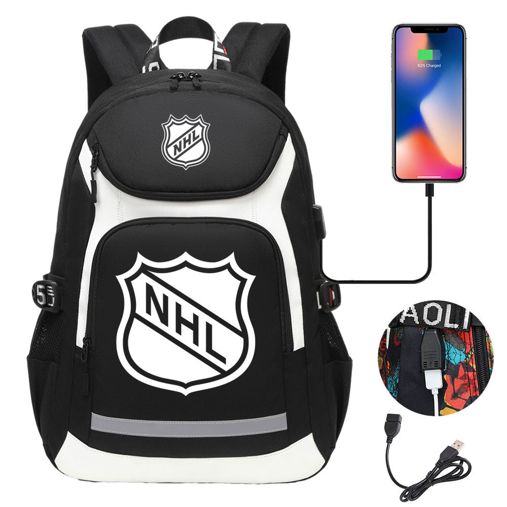Hockey Team Backpack School Notebook Travel Bags With USB