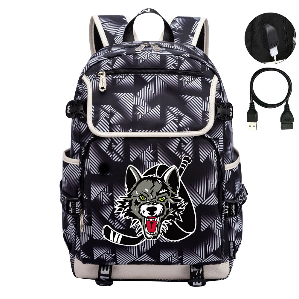 Chicago Wolves Hockey League Backpack School Notebook Travel Bag