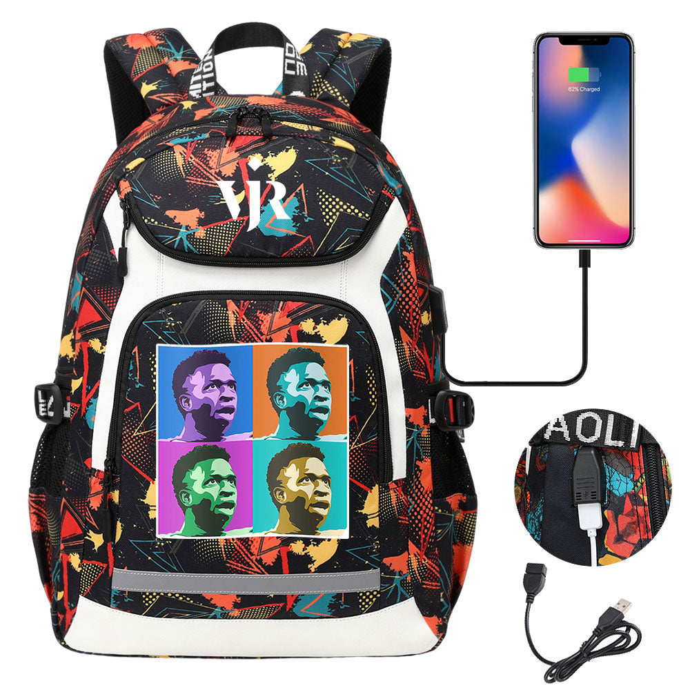 Vinicius Junior FC Backpack School Notebook Travel Bags With USB