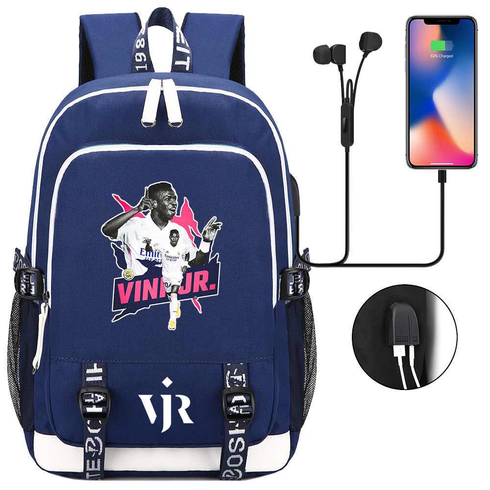 Vinicius Junior FC USB Charging Backpack School Note Book Laptop Travel Bags