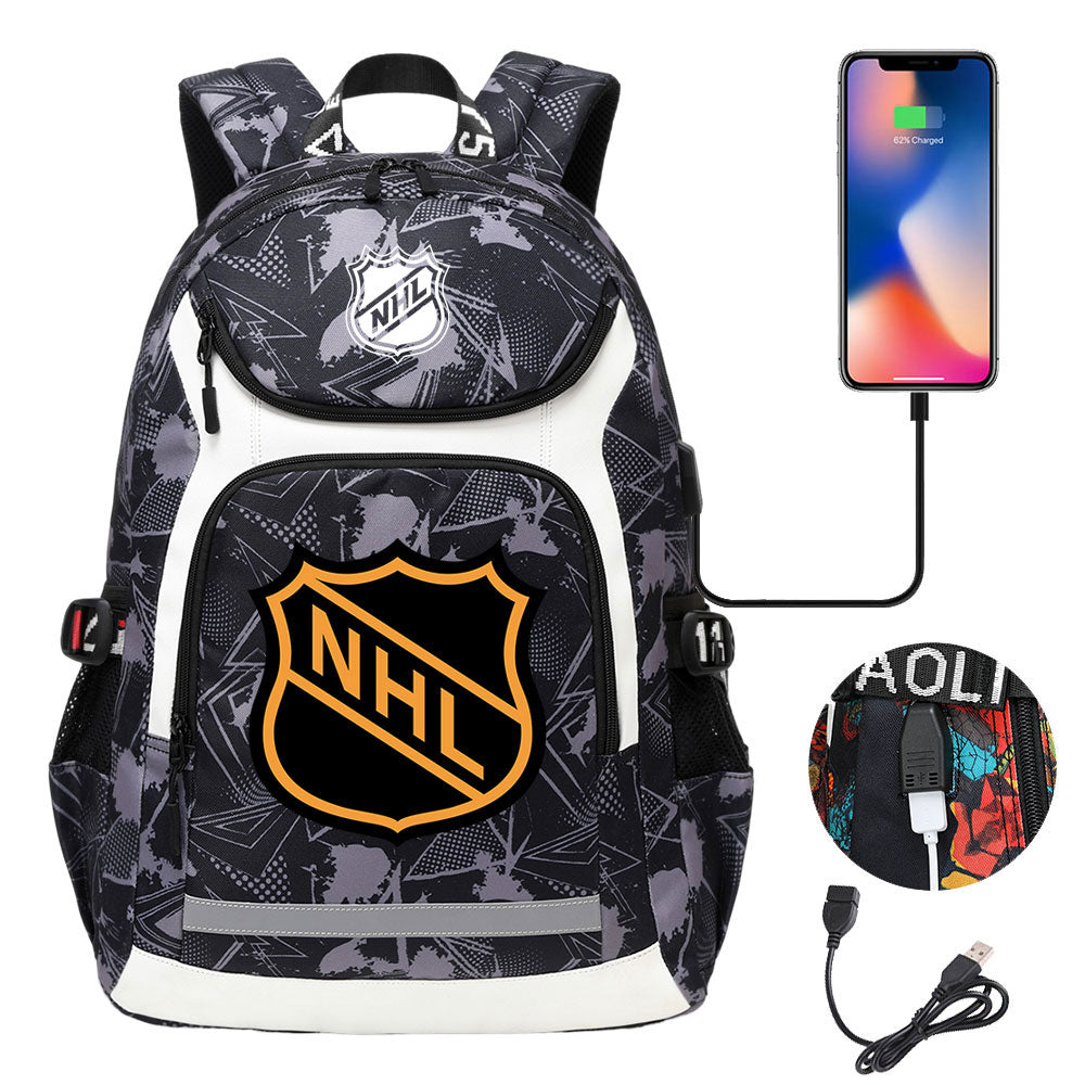 Hockey Team Backpack School Notebook Travel Bags With USB