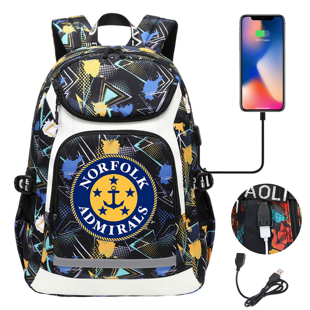 Norfolk Admirals Backpack School Notebook Travel Bags With USB