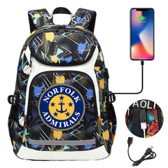 Norfolk Admirals Backpack School Notebook Travel Bags With USB