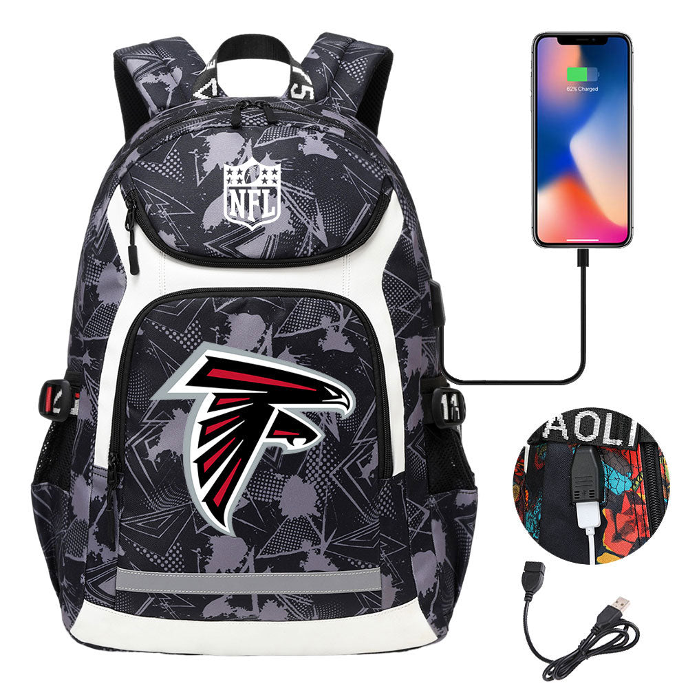 Atlanta Falcons Football Rugby Backpack School Notebook Travel Bags With USB