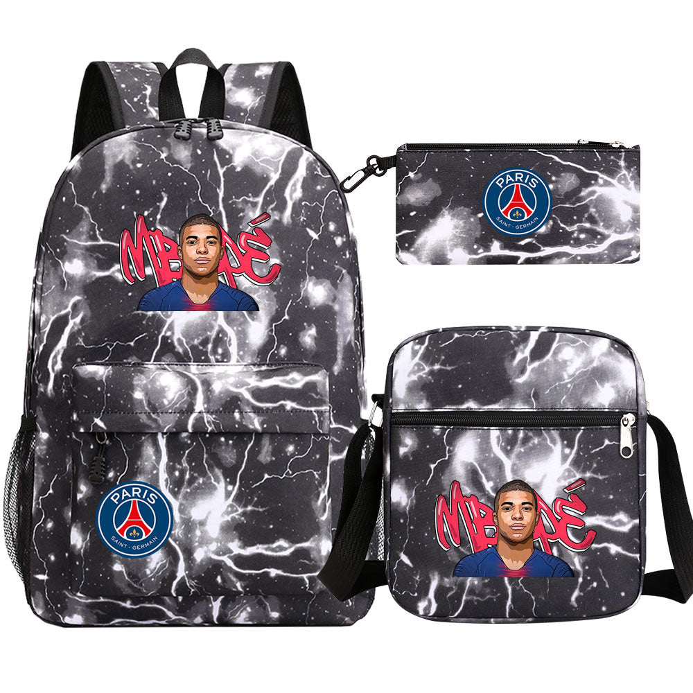 Mbappe Football Player Football Player School Backpack Shoulder Bag Pencil Bags 3pcs Set