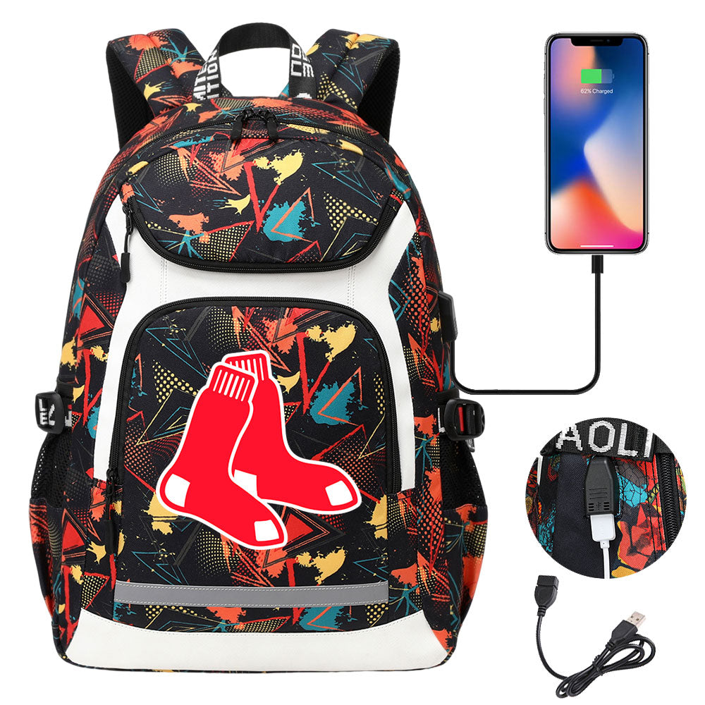 Boston Red Sox Backpack School Notebook Travel Bags With USB