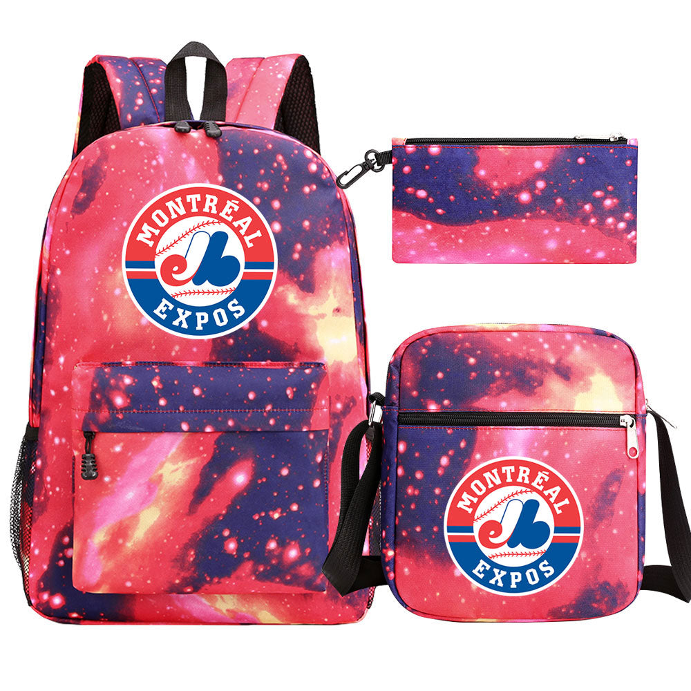 Montreal Expos Baseball School Backpack Shoulder Bag Pencil Bags 3pcs Set