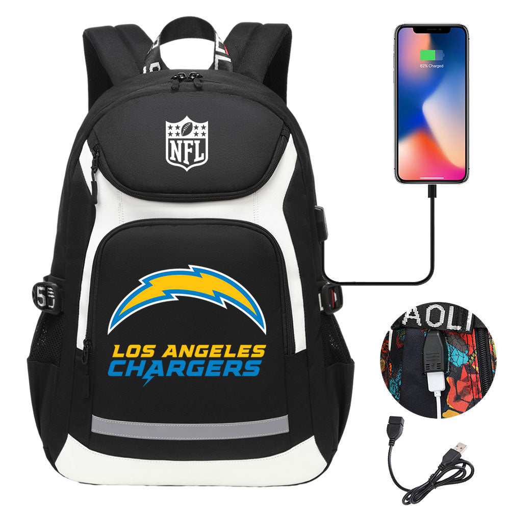 Los Angeles Chargers Football Rugby Backpack School Notebook Travel Bags With USB